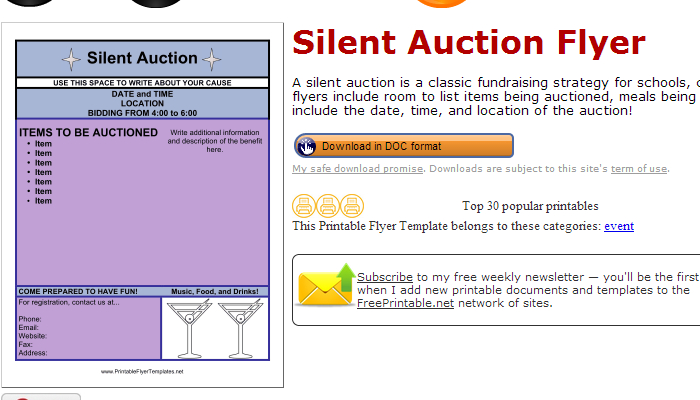 silent auction item flyer